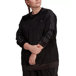 ADIDAS Women LS Trefoil Black Velvet Crew Sweater Sweatershirts Original Sz 1X